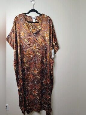 Winlar NWT One Size Brown Paisley Caftan Kaftan Maxi Cover Up Resort Dress